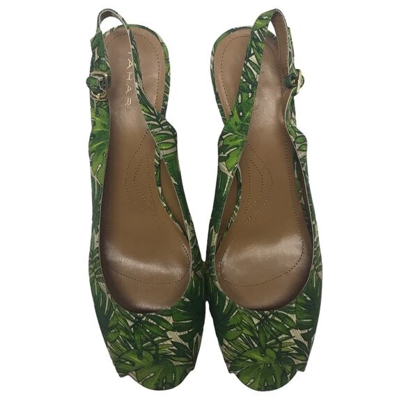 Tahari Taylor Raffia Wedge Sandals tropical palm frond peep toe WOMEN’S SIZE 11 - Picture 2 of 11
